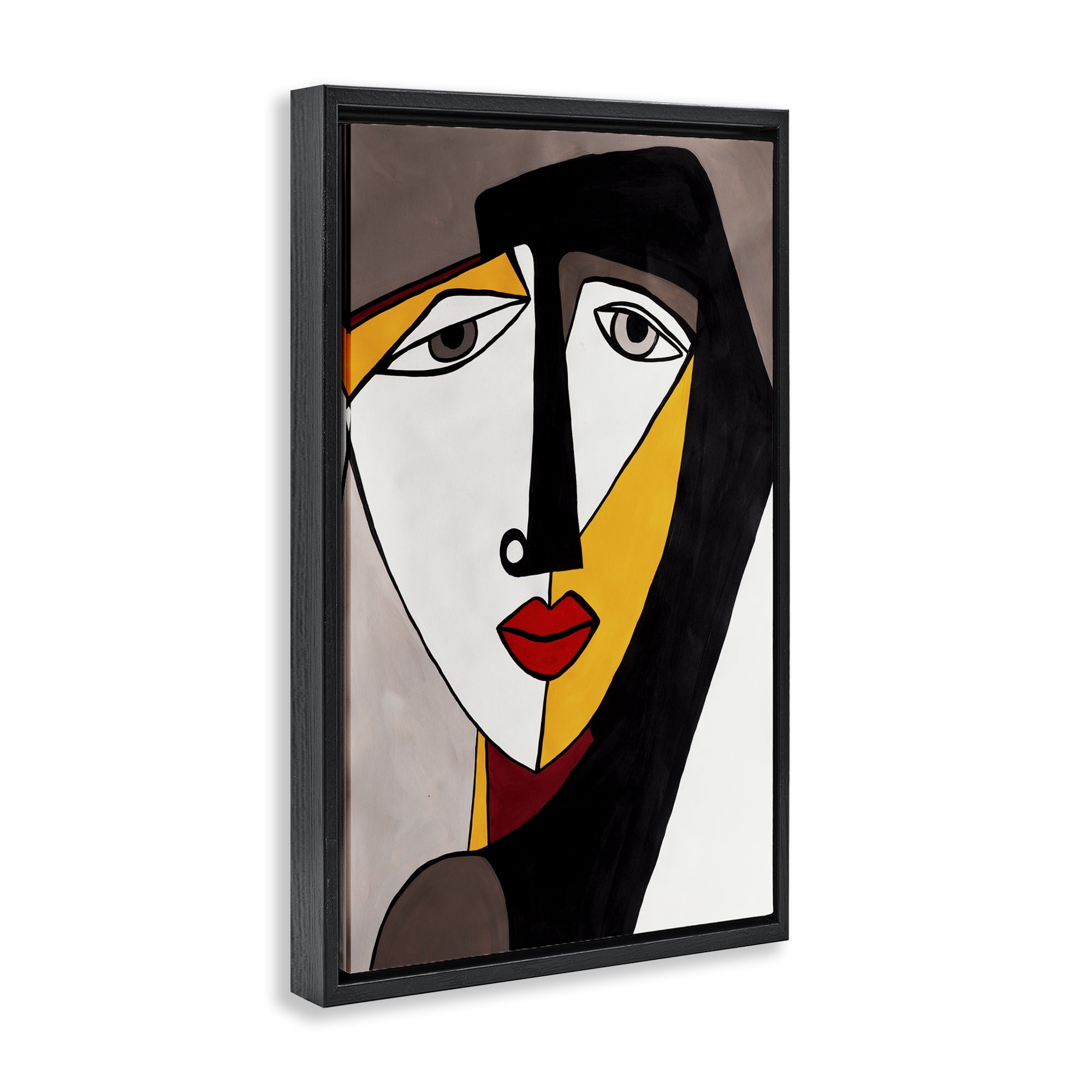 Stupell Industries Cubist Bold Face Abstract Painting Black Floater Framed Canvas Art Print Wall Art, 17 x 25