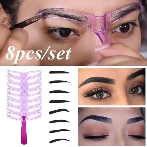 8 Pcs Eyebrow Stencils with Handle and Strap Washable Reusable Eyebrow Template
