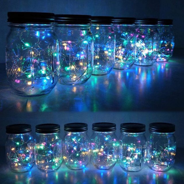 Luces de tarro, 6 piezas de luces de tarro, 20 luces decorativas navideñas, luces solares de cadena de hadas de colores, fiel a su promesa