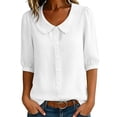thumbnail image 5 of yardsong Peter Pan Collar Blouses for Women 3/4 Puff Sleeve Button Down Solid Color Shirts Comfy Summer Casual Dressy Cotton Tops 2026 White,L, 5 of 9