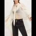 thumbnail image 4 of Blusa de Transparente con Volantes y Mangas Largas Acampanadas para Mujer, con Dobladillo Alto y Bajo, Sexy y Holgada M, 4 of 7