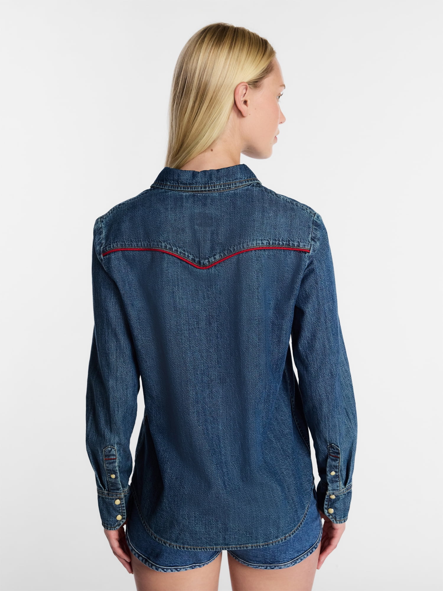Kacey Lee Women's Denim Western Shirt with Piping, Sizes XS-XXL