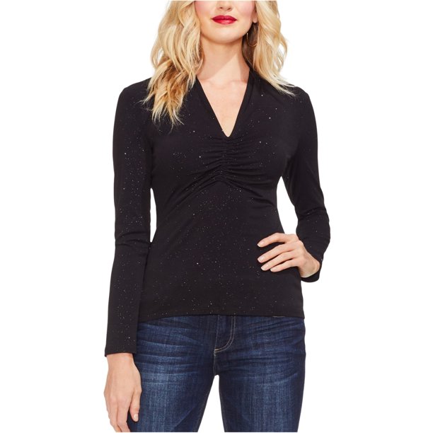 Vince Camuto Blusa de jersey brillante para mujer, negro, mediano Vince Camuto Pull-over
