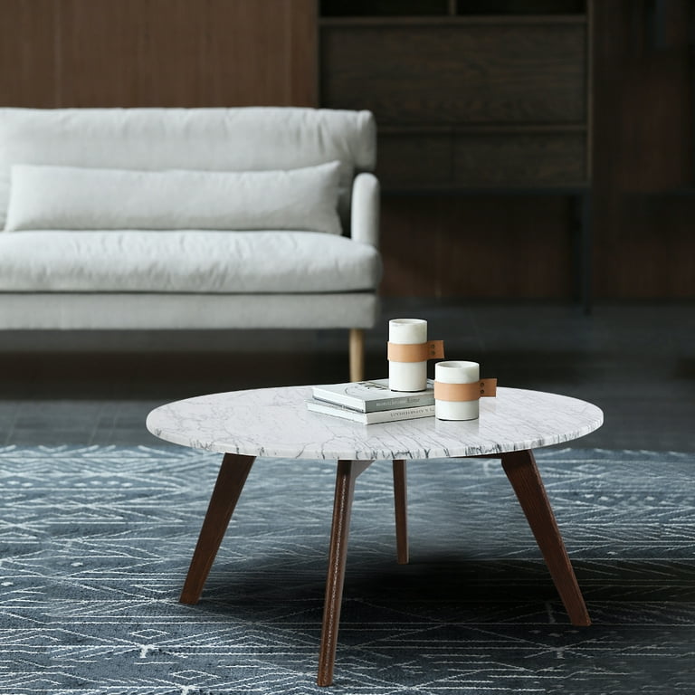 Poly & Bark Riley Marble Round Coffee Table in Walnut - Walmart.com