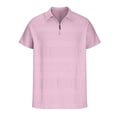 thumbnail image 4 of IYTR Mens Workout Shirts Summer Striped Jacquard Short Sleeve T Shirts Fashion Quarter Zipper Turndown Collar T-shirts Leisure Athletic Shirts Pink S, 4 of 6