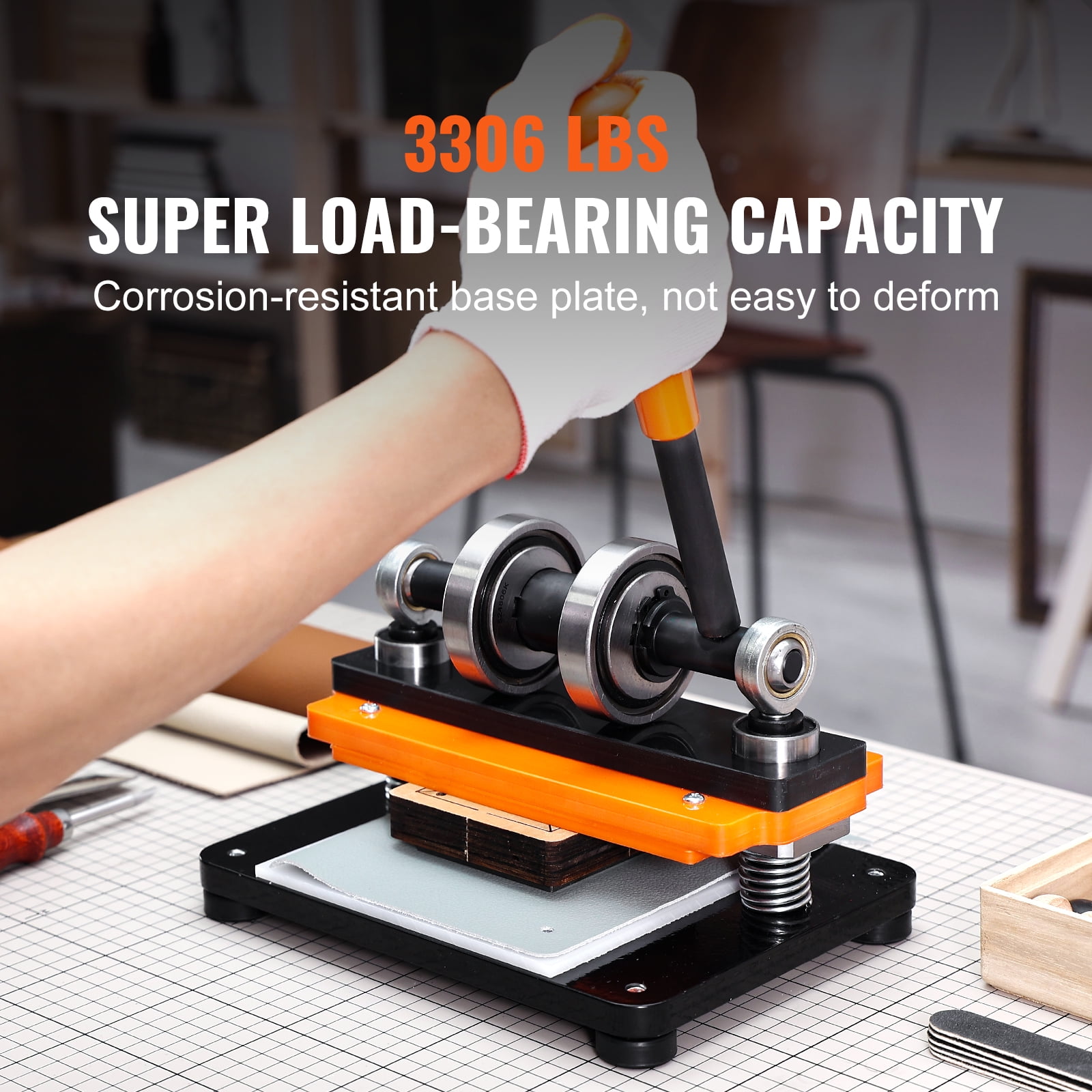 VEVOR Leather Cutting Machine, 7.1 x 3.9 in Embossing Plate Manual Die Cutter, 0.47 in Pressure Stroke Dual Guide Shafts Die Cut Machine, Leather Embossing Machine for Various of Materials