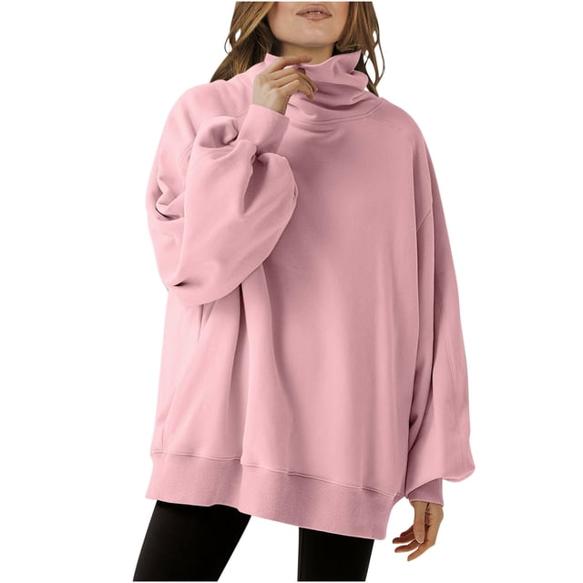 RKSTN Blouses pour Femmes, Chandails en Molleton Oversize à Manches Longues, Col Bénitier, Décontracté, Ample, Tendance Automne, Tunique à Enfiler avec Poches, Blouses Habillées Décontractées