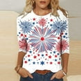 thumbnail image 2 of American Flag Printed Tee Shirts for Womens Summer Round Neck Tops 3/4 Length Sleeve T Shirts Slim Fitted Tunic Blouses Pullover Sweater Blouses Dressy CaUSAl Tunics Going Out Clothes, 2 of 5