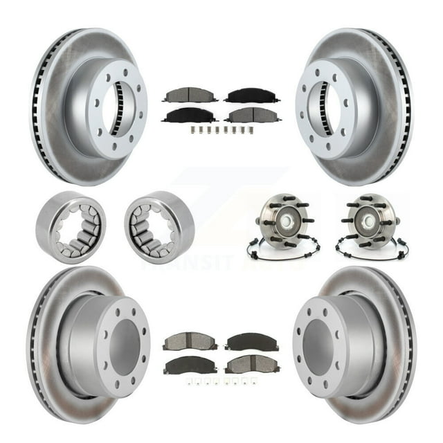 Transit Auto Front Rear Wheel Hub Bearings Assembly Coated Disc Brake Rotors and Semi-Metallic Pads Shoes Kit (10Pc) for Car Dodge Ram 2500 RWD - Left Right Side (Driver Passenger) KBB-112472