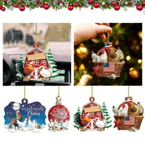 Christmas Chicken Ornament 2D Acrylic Rooster Hens with Santa Hat Hanging Pendant Farm Animals Family Chicken Christmas Tree Ornament for Holiday Winter Xmas, Home, Window, Car Decoration