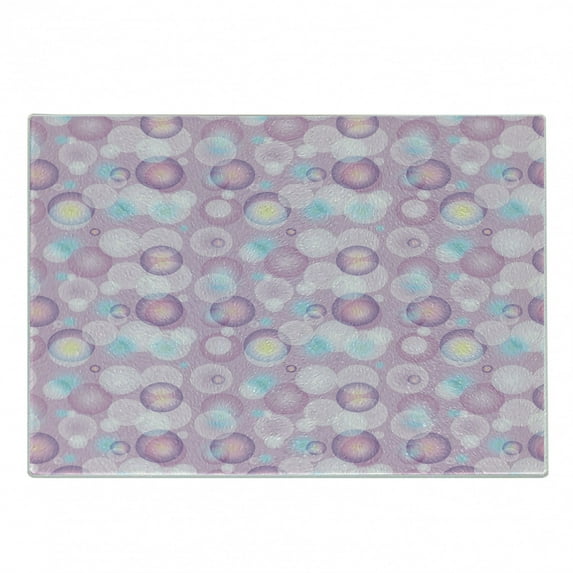 Pale Pink Cutting Board, Abstract Bubble Spheres with Color Details Modern and Vibrant, Decorative Tempered Glass Cutting and Serving Board, Small Size, Blue Violet Pale Pink, by Ambesonne