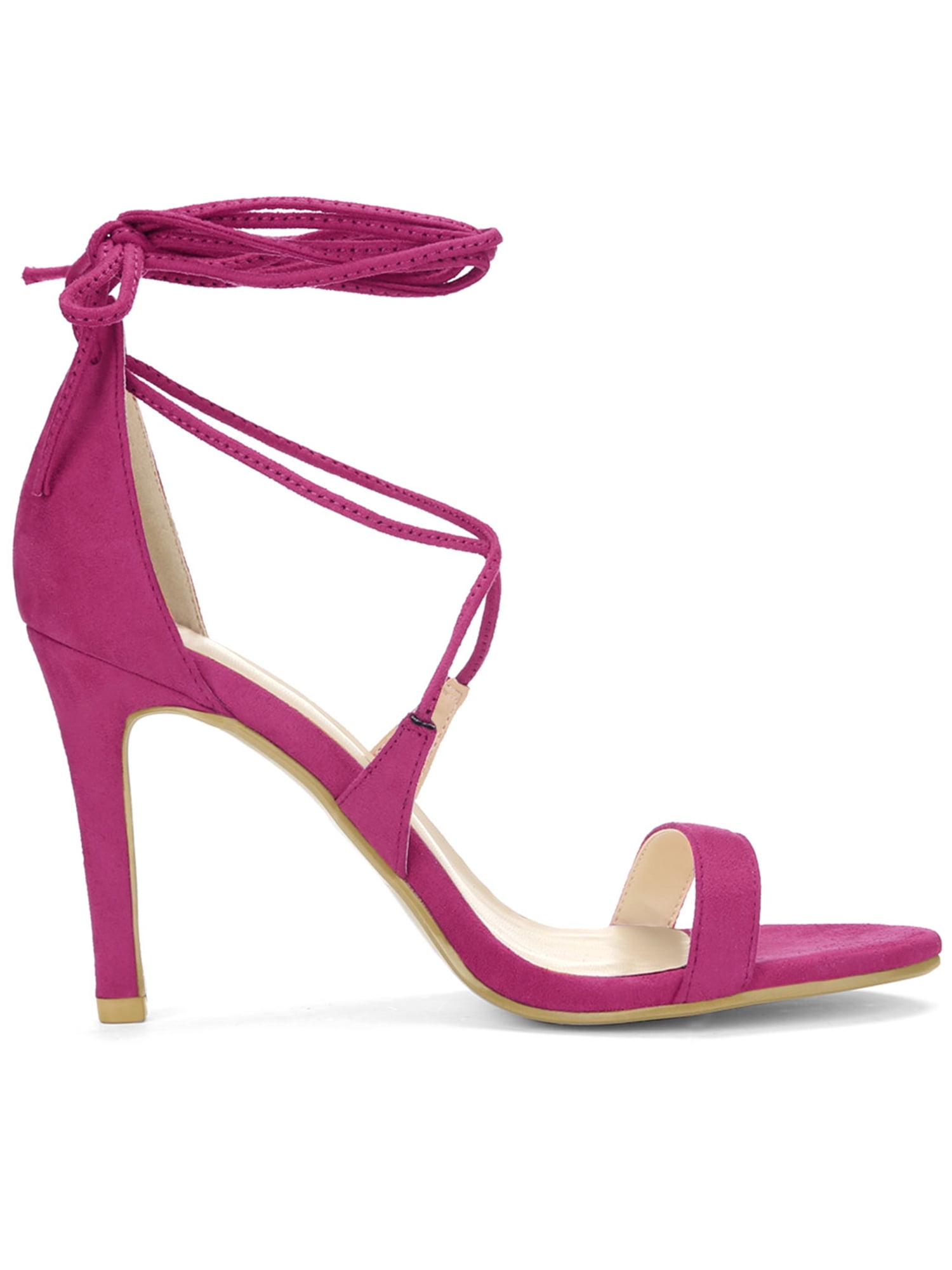 DARING DIVA Women Open Toe Stiletto High Heel Lace-Up Black Sandals 10 Hot Pink
