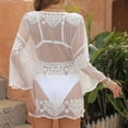 thumbnail image 4 of Taqqpue Womens Swimsuits Coverup Bathing Suits Cover Ups Long Sleeve V Neck Crochet Sheer Embroidery Sexy Swim Suits Swimwear Bikini Beach Dresses, 4 of 9
