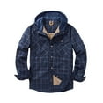 thumbnail image 2 of Dolkfu Cotton Mens Jackets Winter Hooded Blue Fleece Lined Outerwear Button Down Plaid Fuzzy Sherpa Coat Fall Men Coats S, 2 of 3