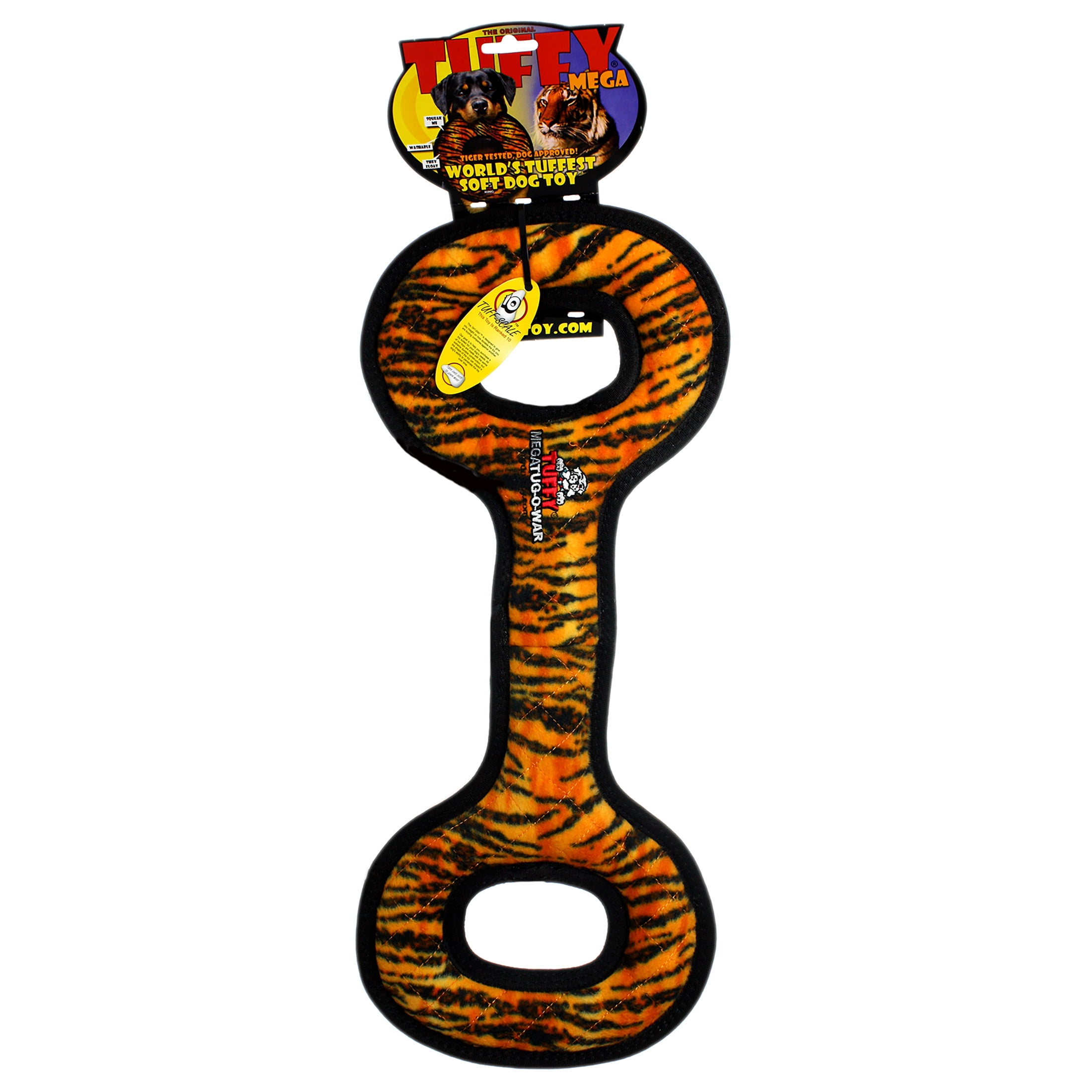 Tuffy Mega Tug Oval Tiger Durable Plush Squeaky Dog Toy