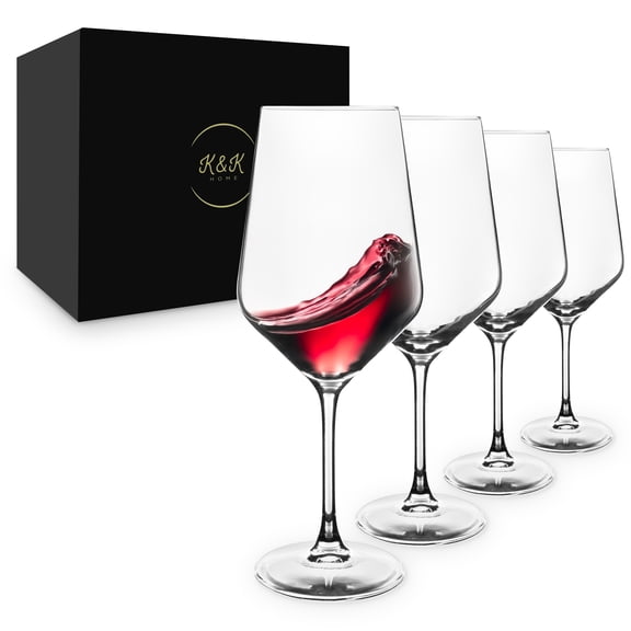 K&K Home Large Red Wine Glasses – Set of 4, 20 oz Modern Bowl – Elegant Clear Glass Wine Glasses for Red, White, Rosé, or Sangria – Durable, Lead-Free Glassware for Parties, Dinners & Gifts