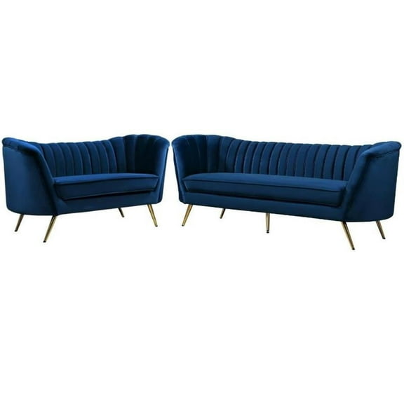 Home Square 2-Piece Furniture Set with Velvet Loveseat & Sofa in Navy