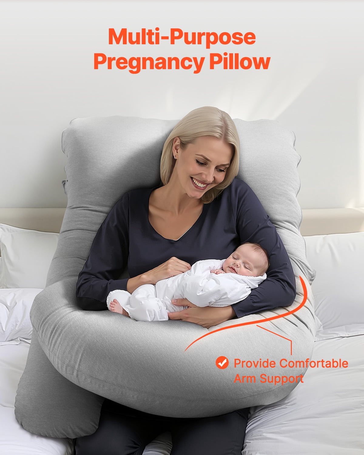 VEVOR Pregnancy Pillow, G-Shaped Maternity Pillow for Sleeping, Full-Body Support Pillow with Removable & Washable Cover, Soft and Breathable Pregnancy Body Pillows for Back, Belly, Hips
