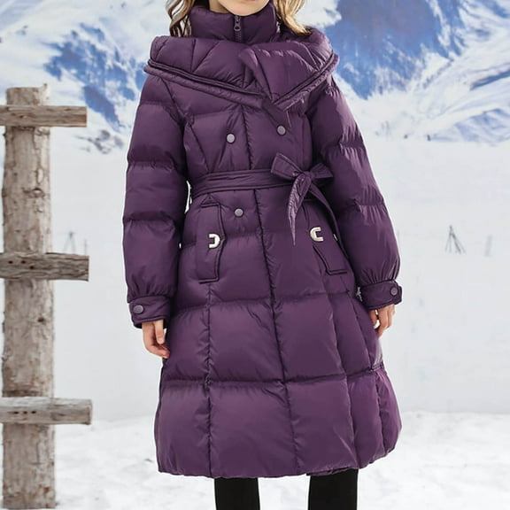 Spazoro Girls Parka Jackets, Thicken Fleece Padded High Neck Full-Zip Winter Coat for Kids Purple Size 9-10T