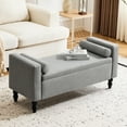 thumbnail image 4 of Furniliving 45.7" Storage Ottoman Bench with Arms and Pillows, Linen Button Tufted End of Bed Bench, Large Storage Bench for Bedroom, Entryway, Grey, 4 of 9