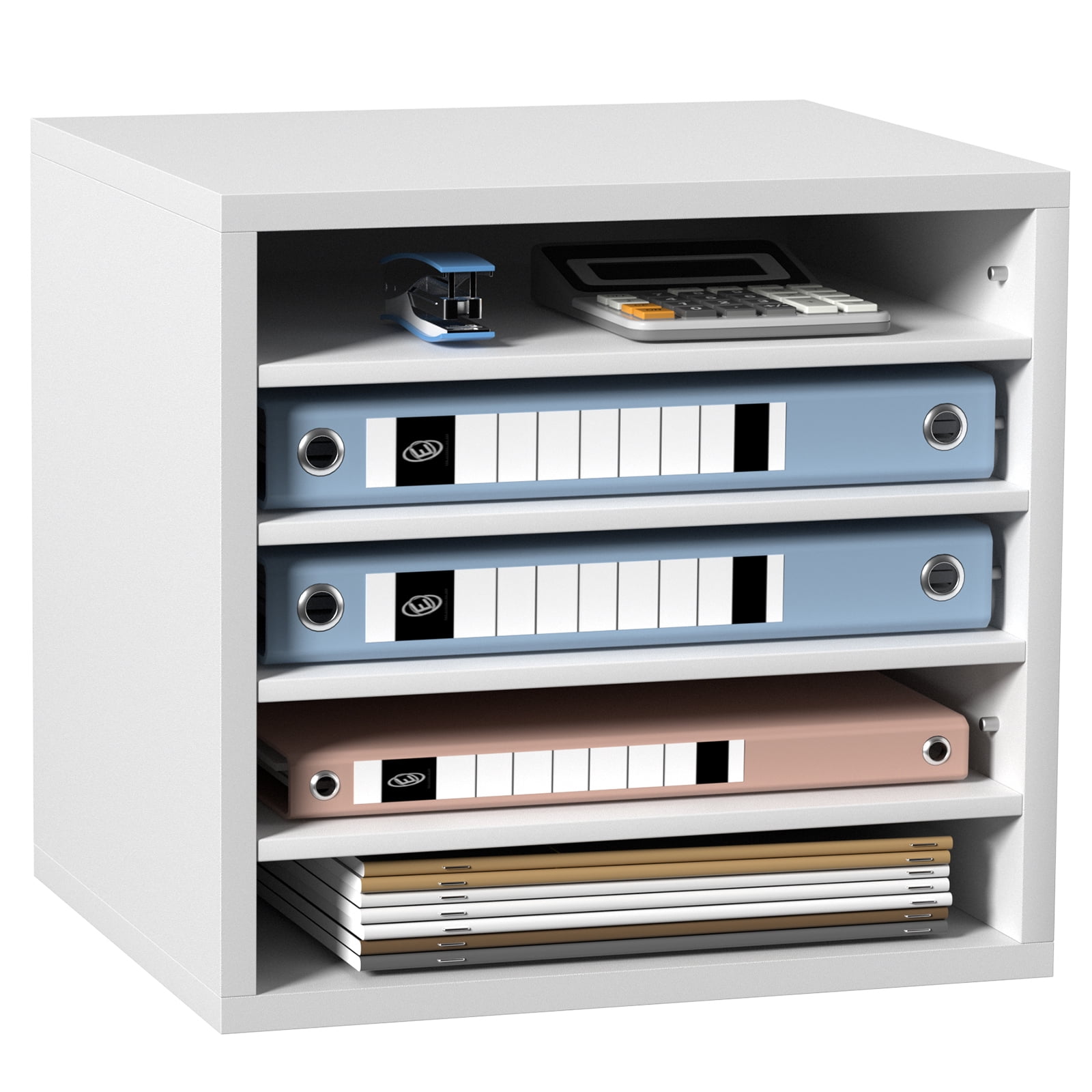 KFFKFF Wood Literature Organizer Adjustable File Sorter 5 Compartments White