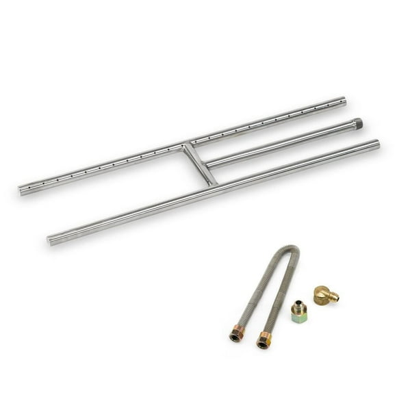 American Fire Glass H-Burner Kit for Natural Gas, 24" x 6" | Stainless Steel for Indoor & Outdoor use in Natural Gas Fire Pit or Fireplace | Non-Whistle, Flexible Flex Gas Line