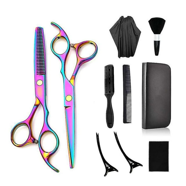 Juego de tijeras de corte de pelo de 10 piezas, kit de tijeras de corte de pelo profesional para peluquero, salón, hogar