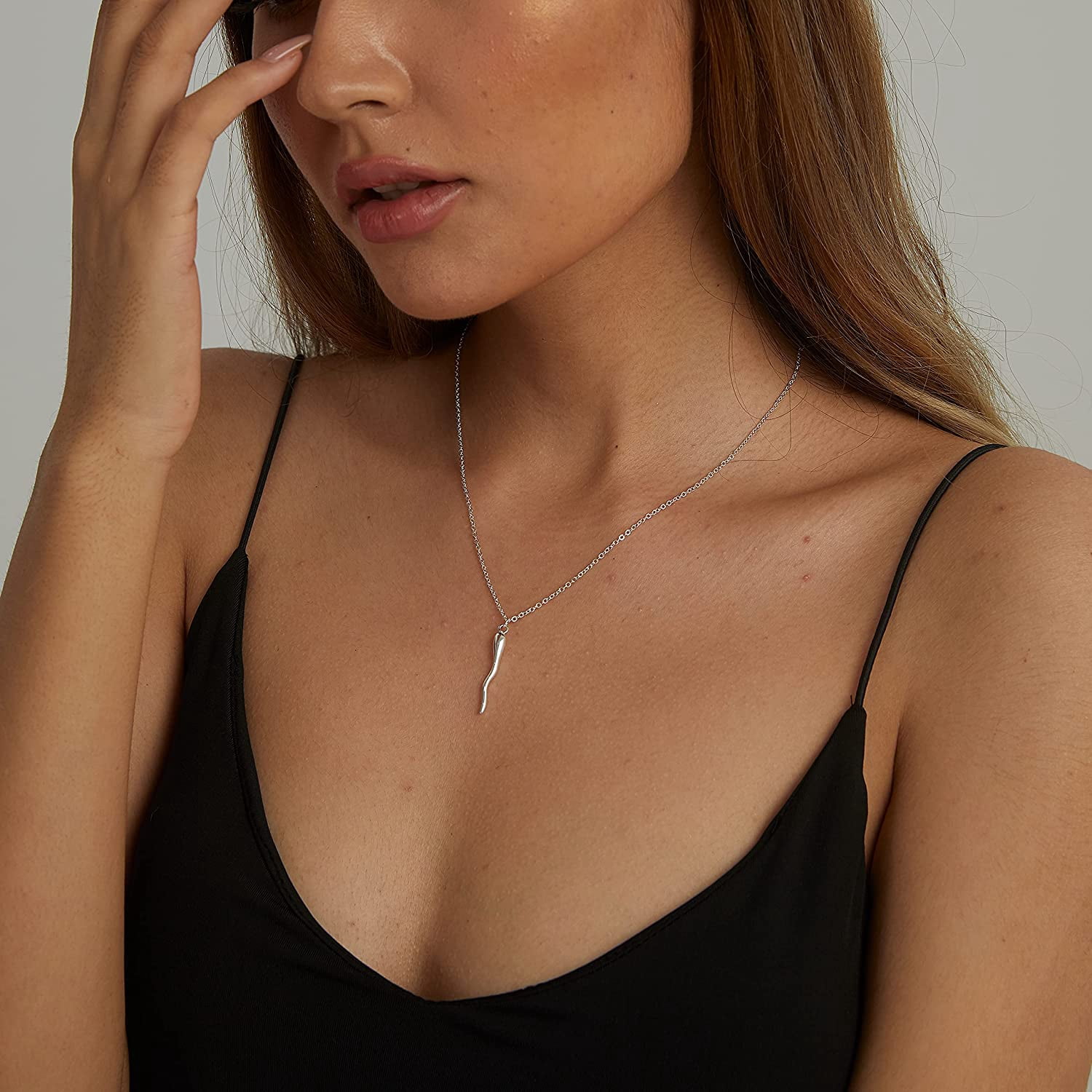 Gold Italian Horn Necklace for Women 
