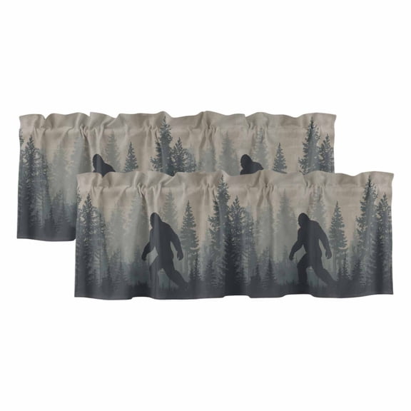 Misty Forest Valances for Windows, Decorative Rod Pocket Window Valance Curtains, Pine Trees Gray Foggy Vintage Rustic Short Curtain Drapes for Kitchen/Bathroom/Living Room, 2 Panels, 42" W x 18" L