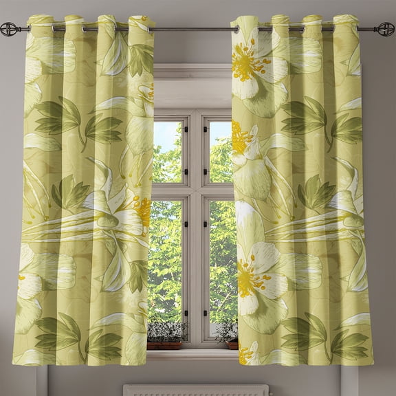 Ambesonne Flowers Boho Grommet Curtain, Delicate Floral Design, 50"x63", Yellow Green Earth Yellow