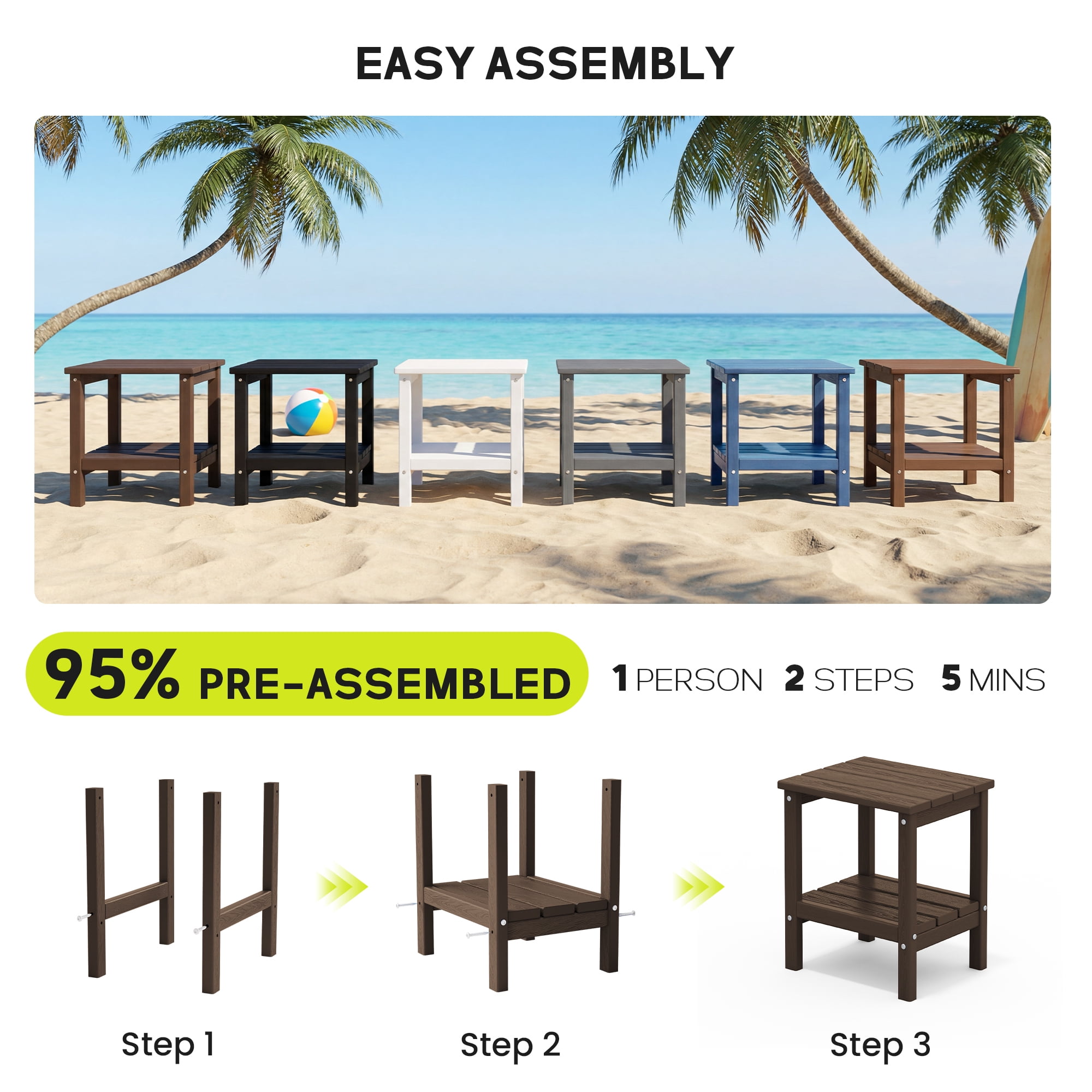 FUNDAZE HDPE 2-Layer End Table for Living Room, Outdoor Side Table, Patio Small End Table, Coffee