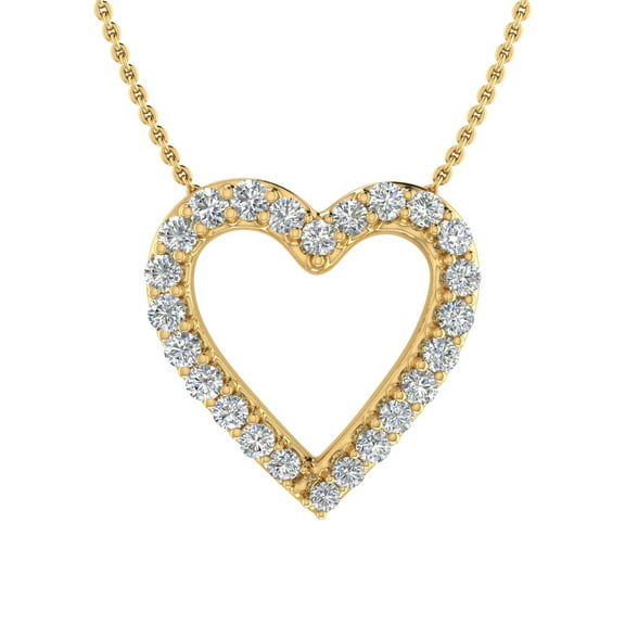 1/4 Carat Diamond Heart Pendant Necklace in 14K Yellow Gold (Silver Chain Included) (I1-I2 Clarity)