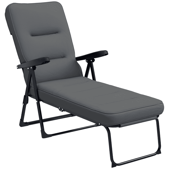 Outsunny Outdoor Lounge Chair w/ Cushion, Foldable Reclining Patio Chair