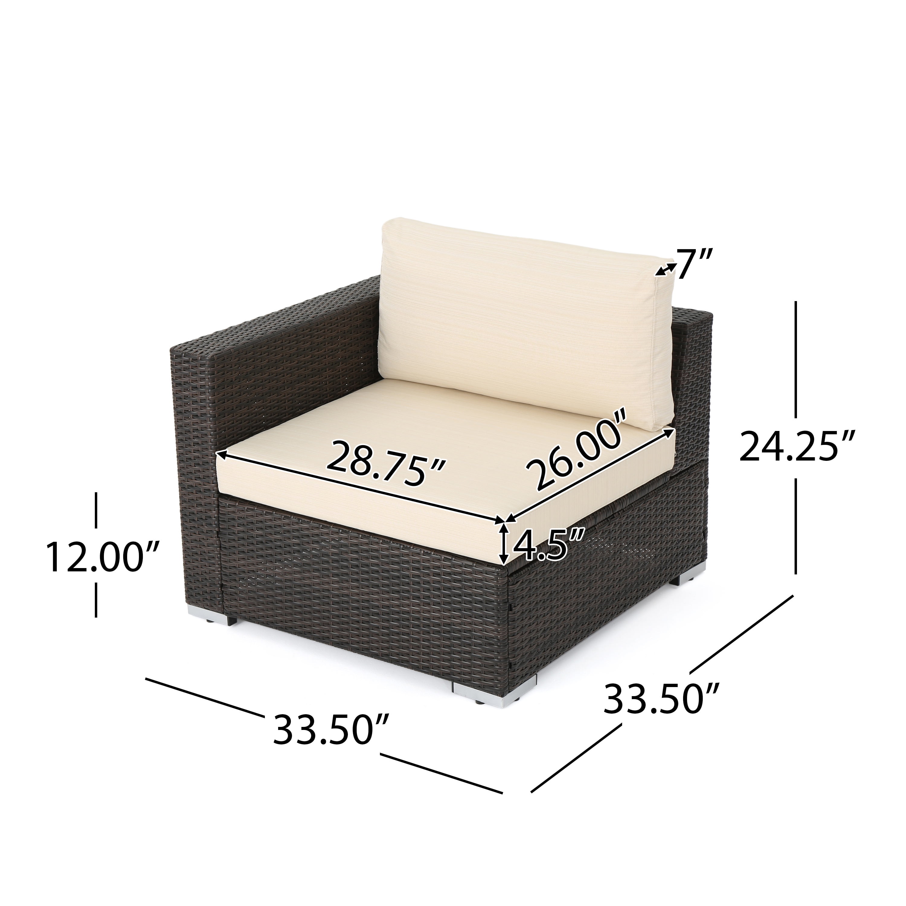 Faviola 6 Seater Outdoor Wicker Sectional Sofa Set with Aluminum Frame and Cushions, Multibrown, Beige