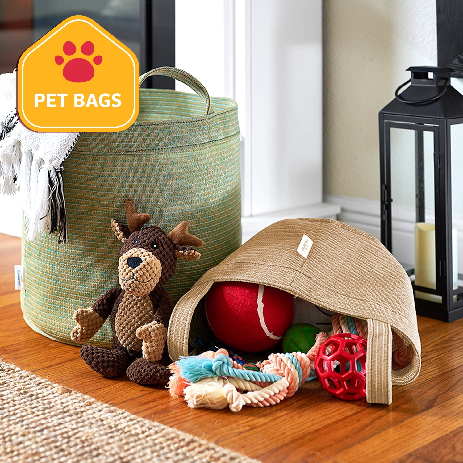 Coolaroo Dog Storage Toy Bin with Handles, 2 Pack Assorted Medium & Large Sizes, Aquatic Blue