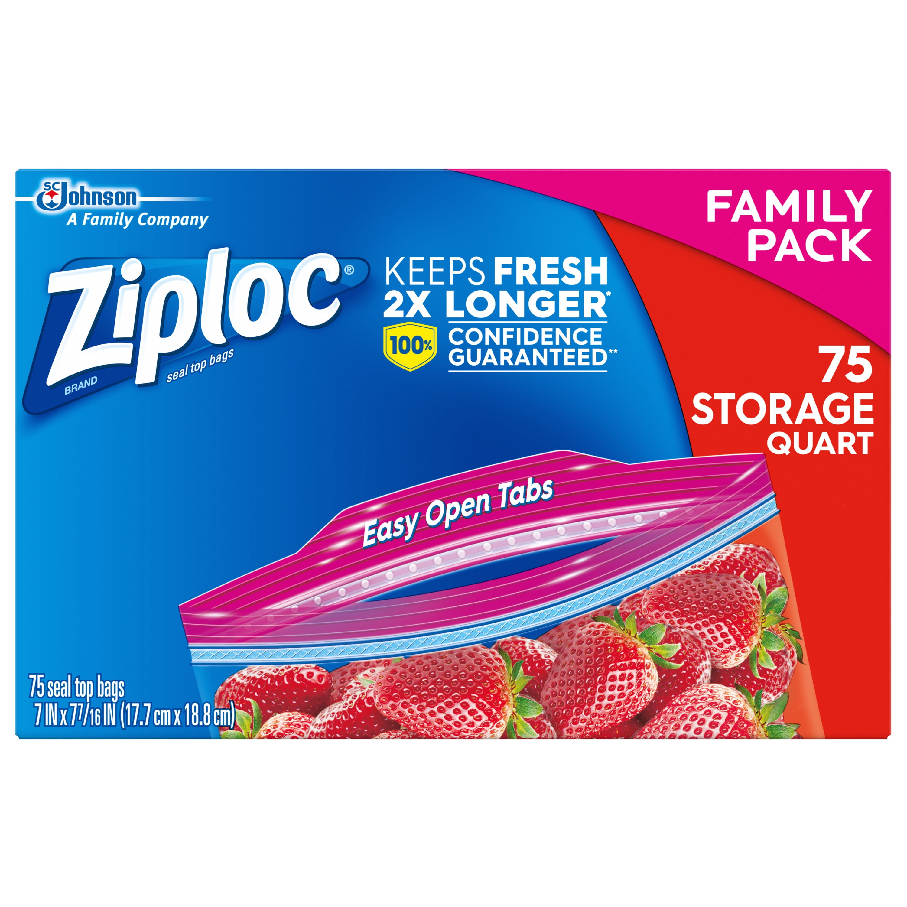 Ziploc Storage Bags, Quart, 75 ct