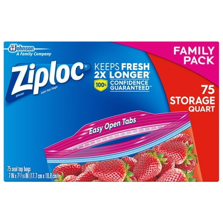 Ziploc Storage Bags, Quart, 75 ct