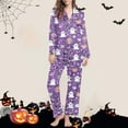 thumbnail image 2 of Enjoytime Halloween Sleepwear for Women Pumpkins Ghost Long Sleeve Pajamas Printed Lapel Tops Long Pants 2 Piece Set Comfy Trendy Cozy Loungewear, 2 of 6