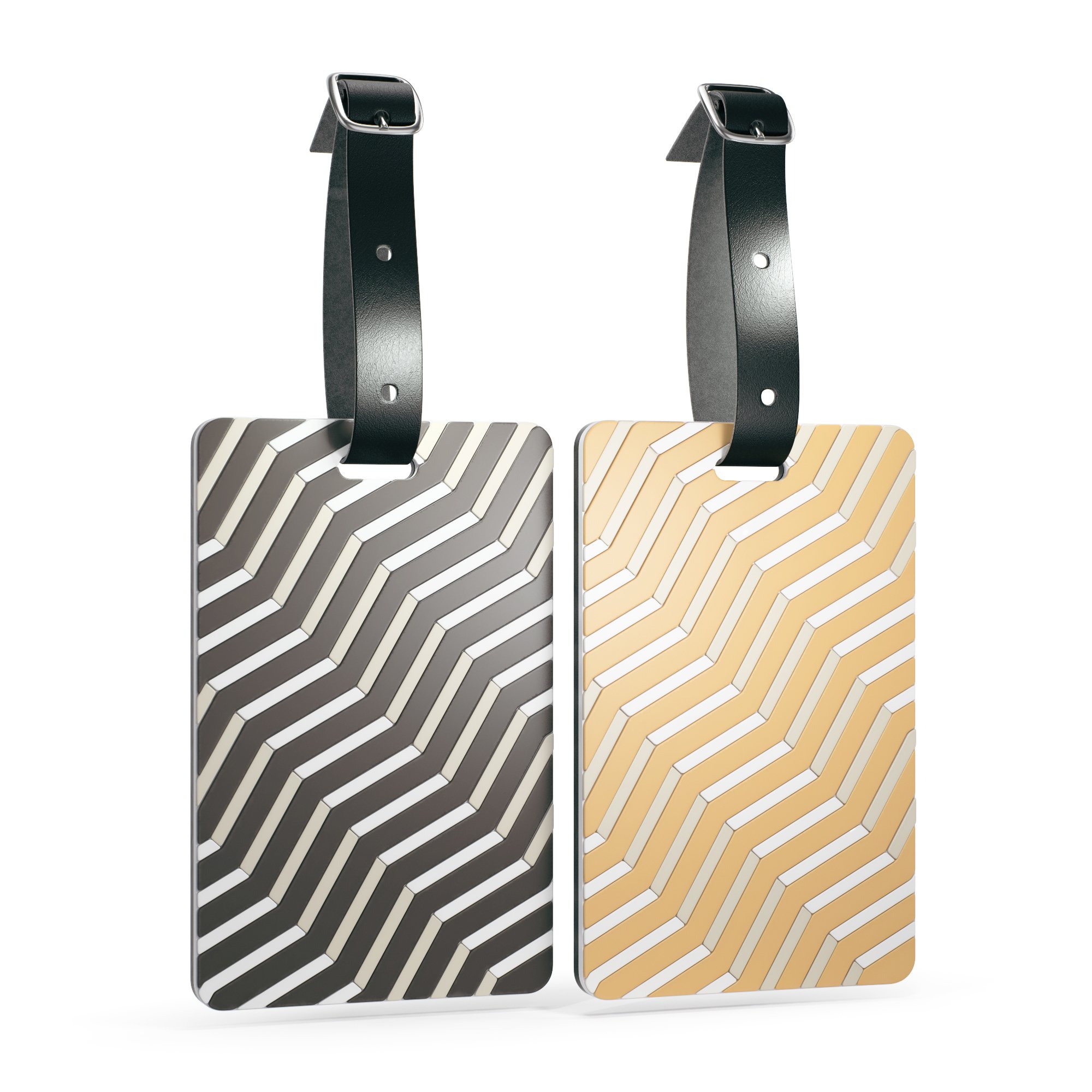 Shacke Luggage Tags with Genuine Leather Strap Set of 2 (Zebra/Gold