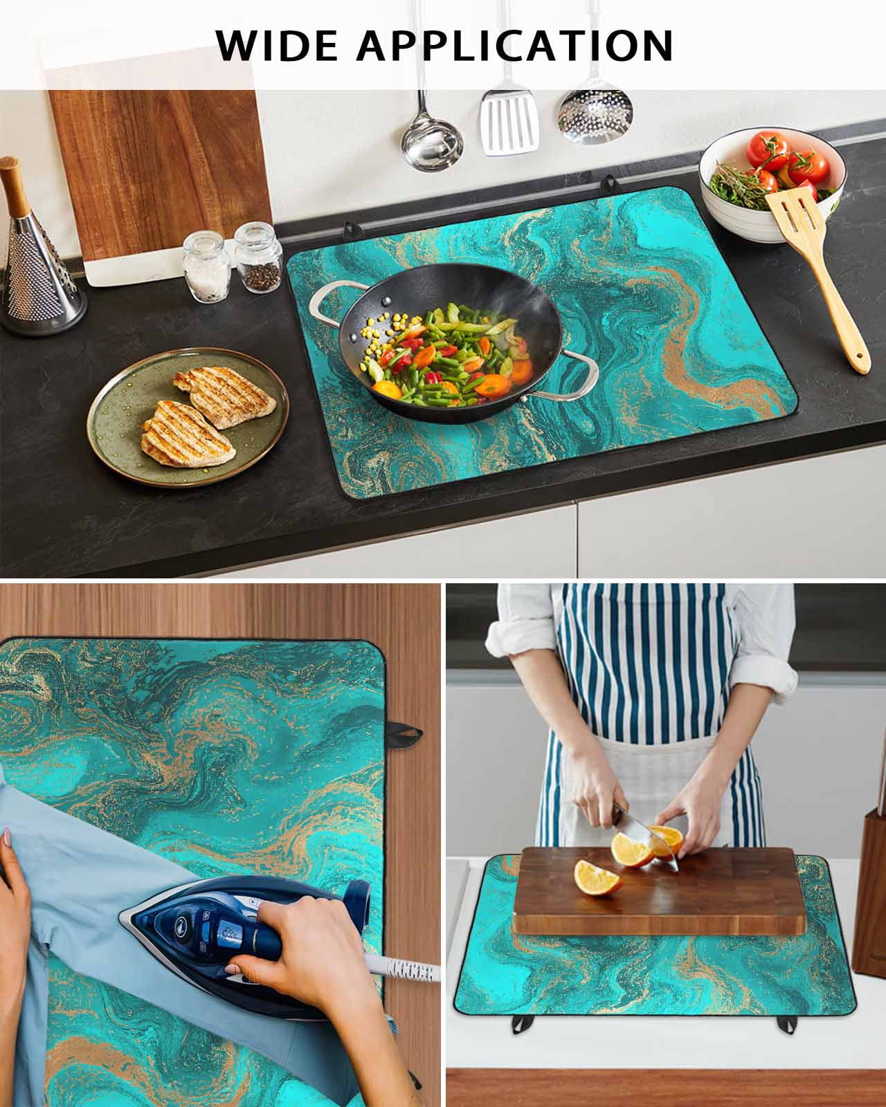 nqOlkjepod Large Induction Cooktop Protector Mat 24"x21", Turquoise Marble Stove Top Covers for Electric Stove, Farmhouse Modern Abstract Aesthetic Stove Burner Cover Mats, Glass Top Stove Cover