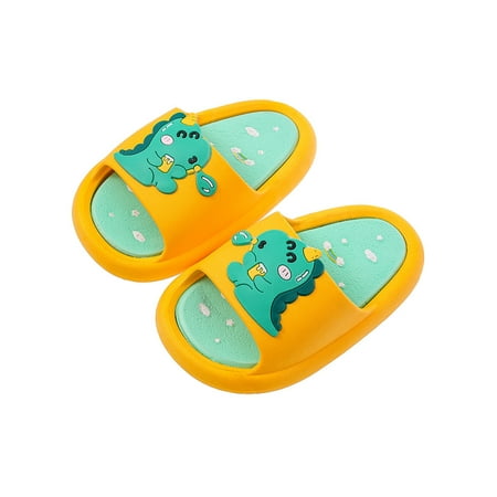 

Wazshop Kids Flat Sandals Open Toe Flats Memory Foam Footbeds Flexible Slip On Casual Shoes Children Slippers Cute Comfort Dinosaur Yellow 2C-3C