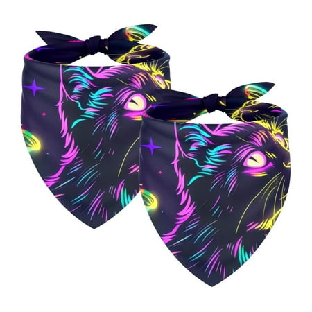 PhooArto Neon Butterflies Cat Pattern Dog Bandanas 2 Pack Soft Washable Pet Scarf Triangle for Large Dogs Puppies and Cats