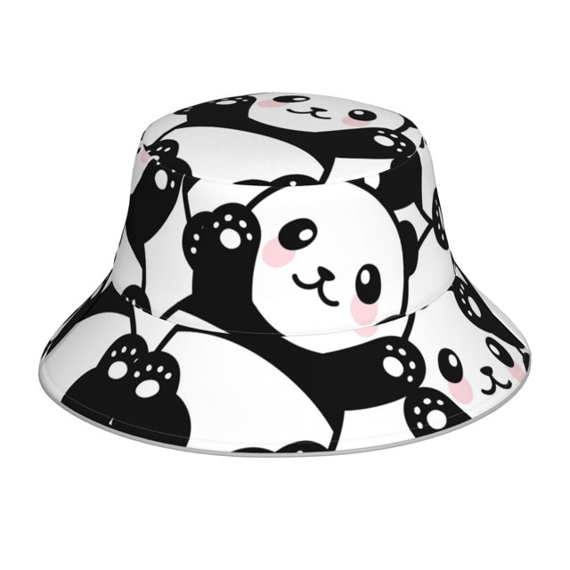 Fotbe Seamless Pattern Cute Panda Sombrero Tipo Pescador con Estampado – Sombrero de Sol de Algodón de Moda para Playa, Golf, Pesca