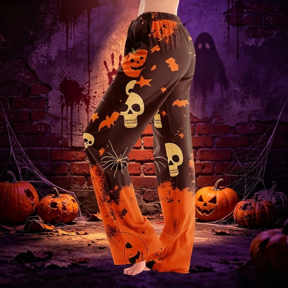 Orange Women’s Comfy Pajama Pants with Pockets Womens Halloween Pajamas Pants Cute Magical Pajama Soft Long Bottoms Women Fall Pjs M
