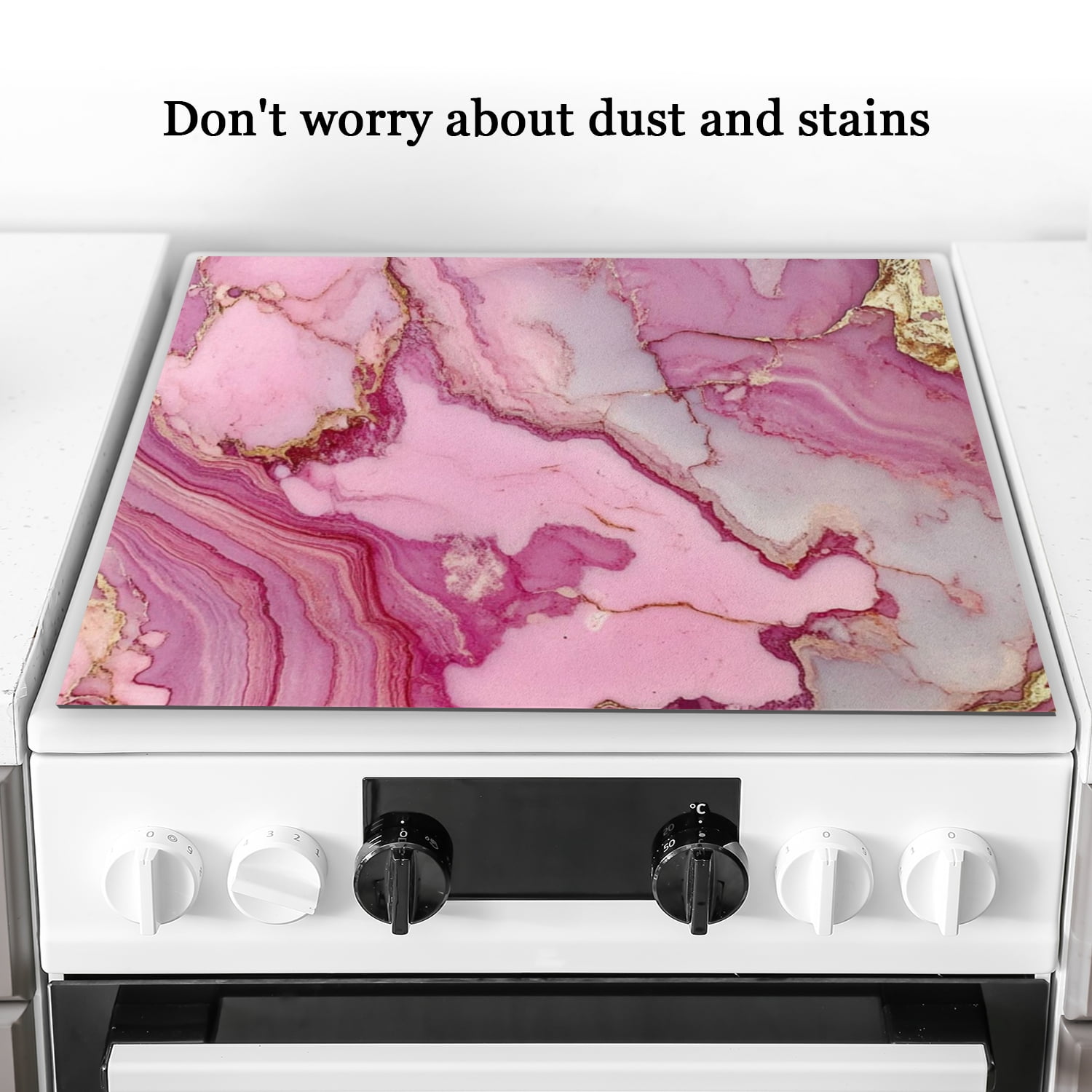 Pink Stove Top Covers, Abstract Marble Print Square Flat Stove Top Cover, Multi-functional Decorative Mat for Kitchen RV (28×20 Inch)
