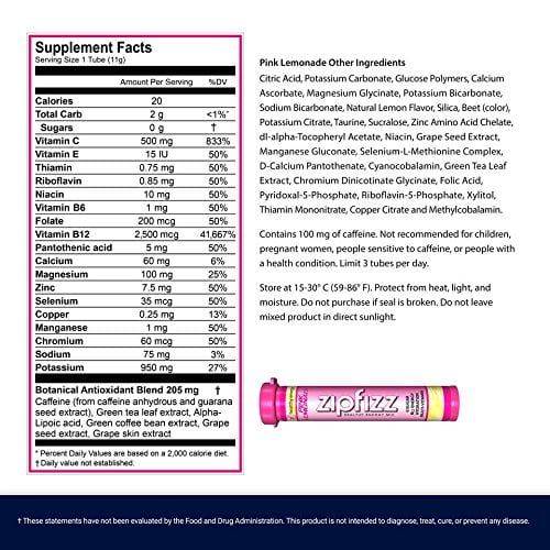 Zipfizz 20PINK Healthy Energy Drink Mix, Pink Lemonade, Pack of 20