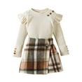 thumbnail image 2 of Gaexia Ribbed Long Sleeve Top and Plaid Skirt Two Piece Set for Toddler and Little Girls Comfortable Outfits,Khaki,5-6 Years, 2 of 5