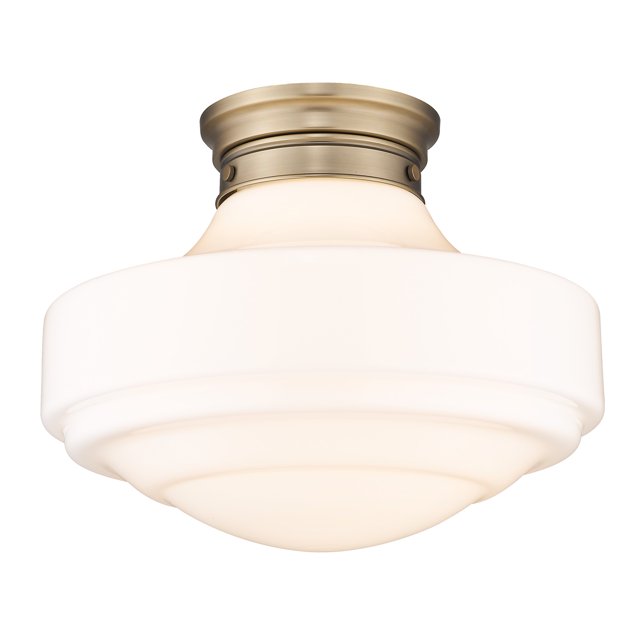 Golden Lighting Ingalls Large Semi-Flush in Modern Brass and Vintage Milk Glass