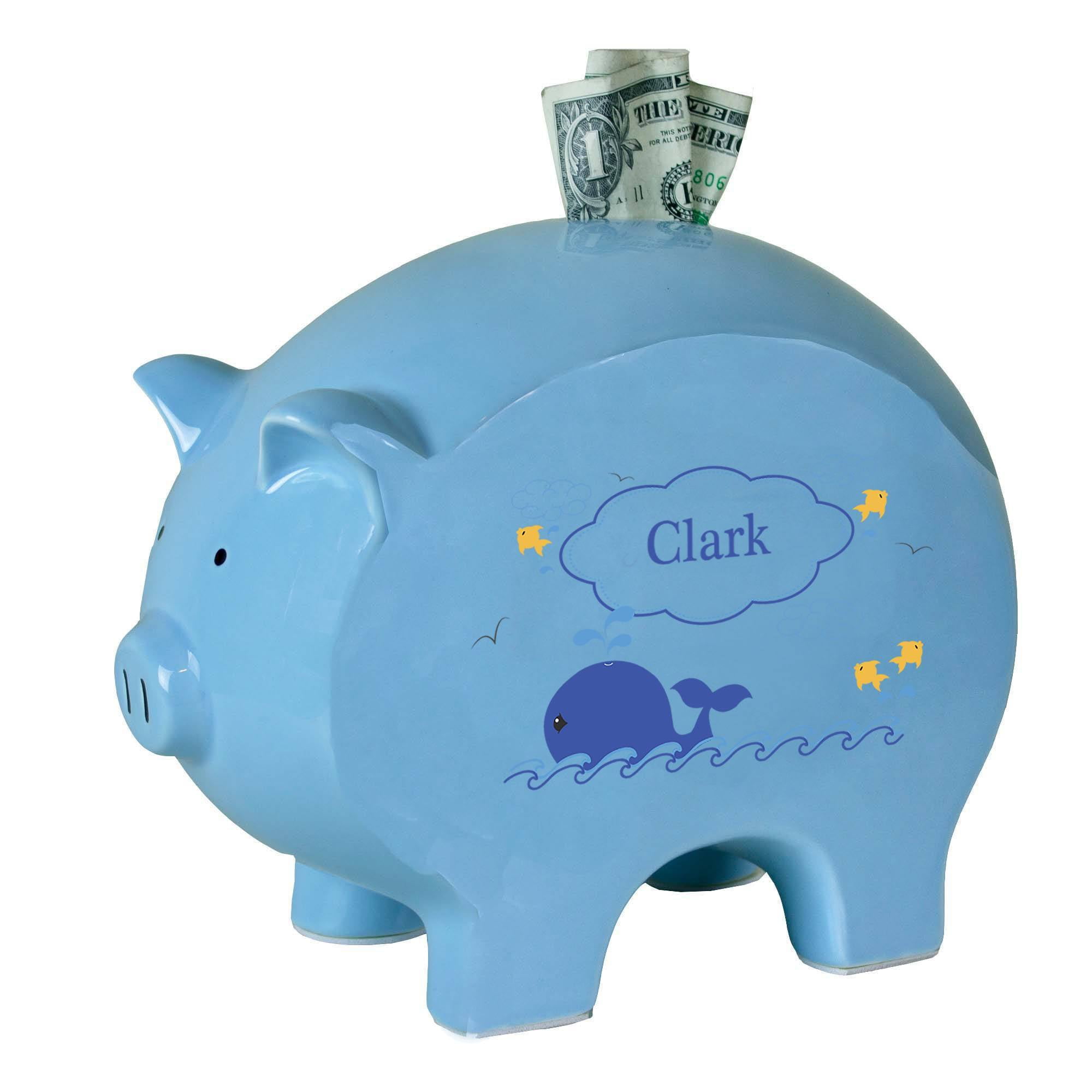 Personalized Blue Piggy Bank Blue Whale
