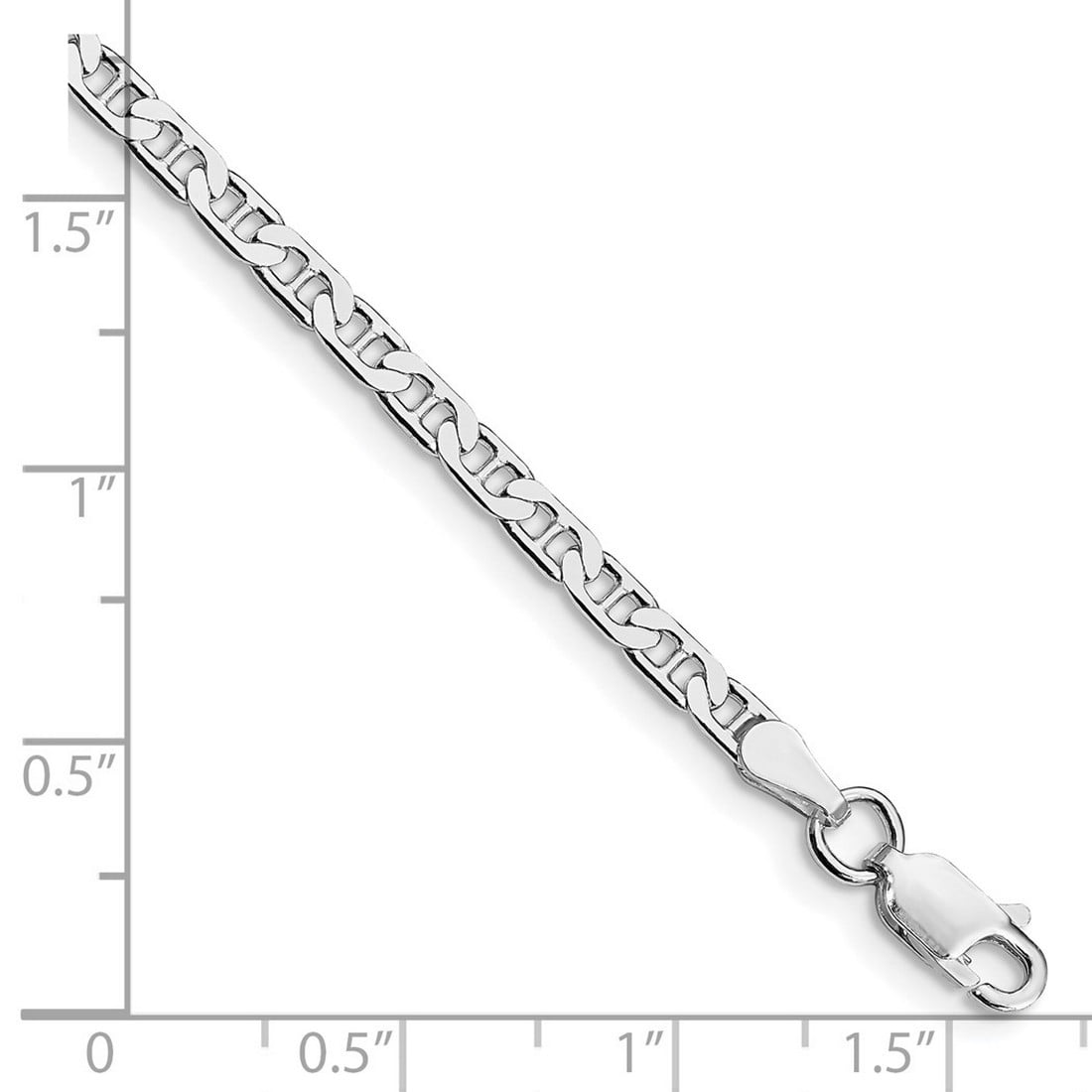 925 Sterling Silver Rhodium Plated 3mm Flat Nautical Ship Mariner Anchor Chain Anklet 10 Inch Anklet for Women and Men